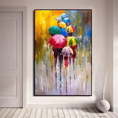 People In Rain Colorful Umbrella Nordic Fashion Poster Wall Art Canvas Print Modern Living Room Home Decor Picture Cuadros