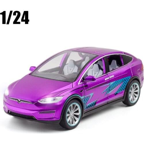 New 1:24 2021 Tesla MODEL X Alloy Car Model Diecasts Sound Light Pull Back Kid Toys For Children Boy Gifts Free Shipping