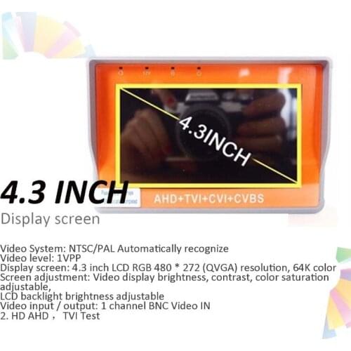 NEW HD LED Light IV7W 4.3inch CCTV AHD TVI CVI CVBS Monitor Analog CVBS Camera UTP Cable Audio Test 12V1A Output Free Shipping
