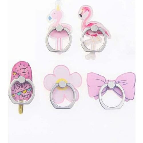 New Acrylic Cartoon Stay Cute Finger Ring Flamingo Cat Ice Cream Mobile Phone Ring Bracket For IPhone6S 7 8P Xs