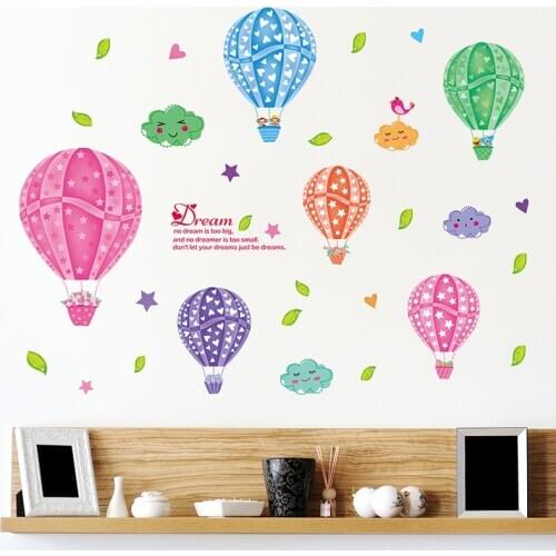 New Cartoon Hot Colorful Air Balloon Wall Stickers for Kids Room Baby Nursery Room Living Room Waterproof Removable Poster PVC
