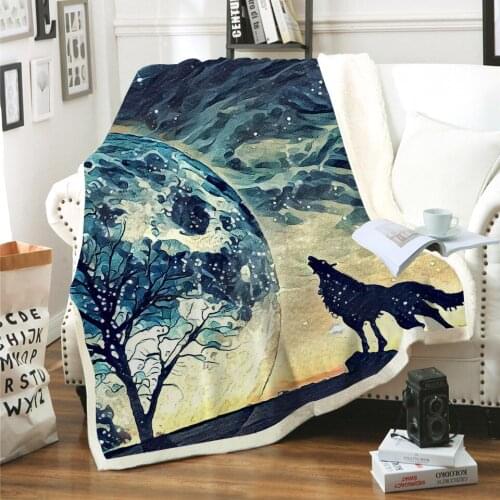 New Style Fashion 3D Digital Printed Animal Wolf Blanket Sherpa Blanket on Bed Kids Girl Flower Home Textiles Dreamlike Style