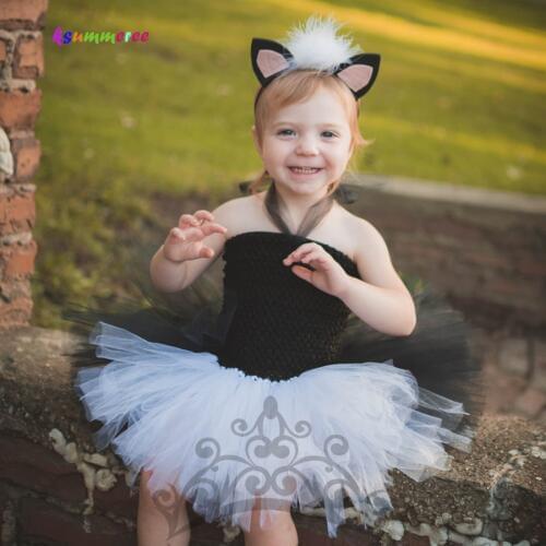 Panda Bear Girls Tutu Dress Black White Halloween Christmas Costume Cute Zoo Animal Girl Baby Cosplay Dress