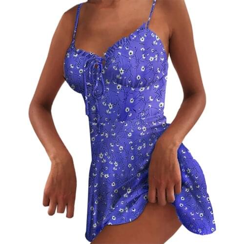 Dresses A-line Spaghetti Strap A-line Vestidos Ladies Floral Print Sundress Sleeveless Zipper Mini Dress Above Knee Sukienka