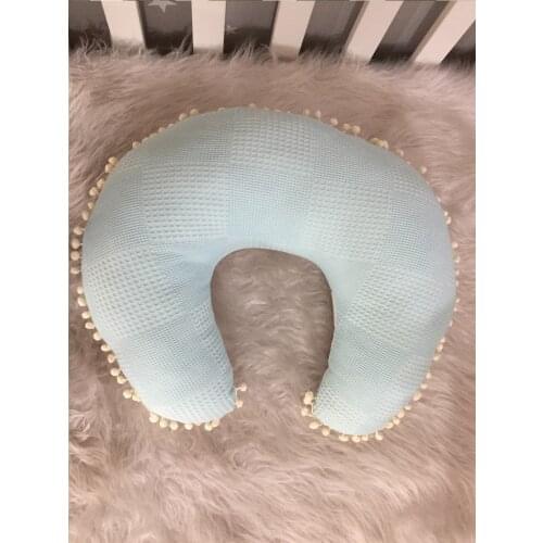 Jaju Baby Handmade, Blue Waffle Pique Fabric Deer Design Breastfeeding Pillow with Pompom - Support Cushion