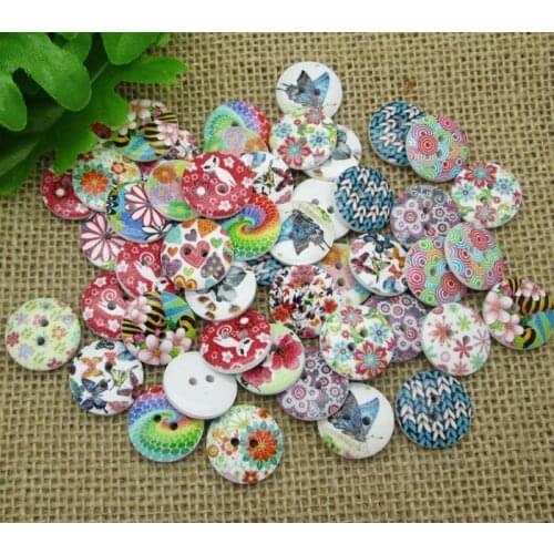 50Pcs Mixed Round Flower Wood Shape Apparel Sewing Buttons For Kids Clothes Scrapbooking Decorative Handicraft DIY Accessories