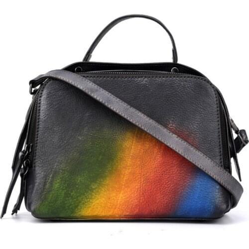 Luxury Handbags Women Bags Designer Colorful Boston Handbag Ladies Retro Genuine Leather Tote Bags Woman Messenger Shoulder Bag