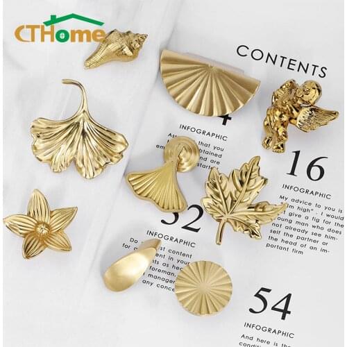 Creativity Brass Door Handle Knob Handles for Cabinets and Drawers Feather Angel Maple Leaf Drawer Furniture Handle Hardware