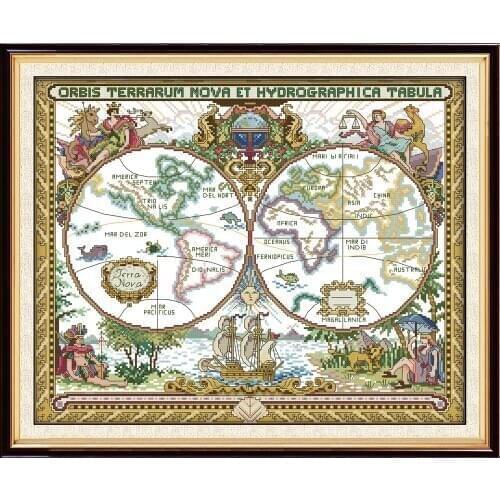 Everlasting Love Old World Map Chinese Cross Stitch Kits Ecological Cotton Stamped 11CT DIY Gift New Year Decorations For Home
