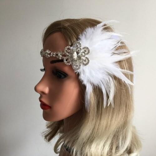 Womens Ostrish Feather Crystal Headband Feather Headband Flapper Headpiece 1920s