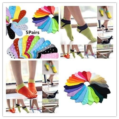 10pcs/5Pair Spring Summer Female Heart Dot Solid Low Cut Socks Short Socks Womens Slippers Cotton Blend Ankle Boat Socks