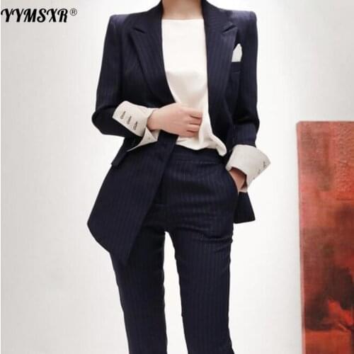 Professional Womens Suit Pants Two-piece Office Work Clothes Long Sleeve Striped Ladies Jacket Temperament Trousers Two-piece