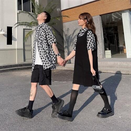 083# realistic couples clothes short sleeved shirt and straps skirt couples clothing lovers clothes