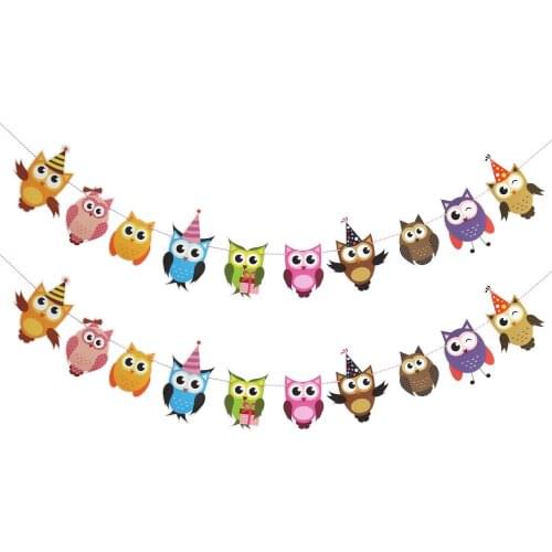 1Pcs DUY Cardboard Garland Cartoon Owl Birthday Party Decorative Flag Banner Ornaments