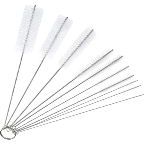 10Pcs/Set Stainless Soft Hair Suction Glass Tube Cleaner Brushes Tools Fish Tank Straw Bottle Cleaning Brush