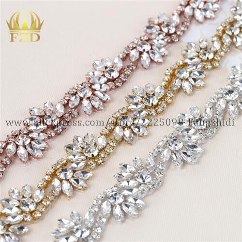 10 Yards) Rhinestone Trim Yard Rose Gold Rhinestones Glass Applique Crystal Trim For Dress Wedding Strass Patches Iron On Belts
