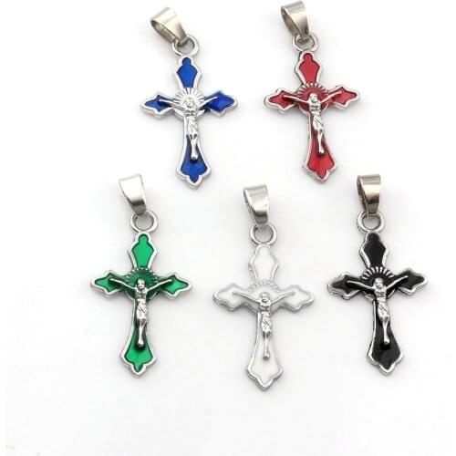 100Pc Enamel Crucifix Cross Alloy Dangle Charms Pendants For Jewelry Making Bracelet Necklace DIY Accessories 17.5*36mm A-656a