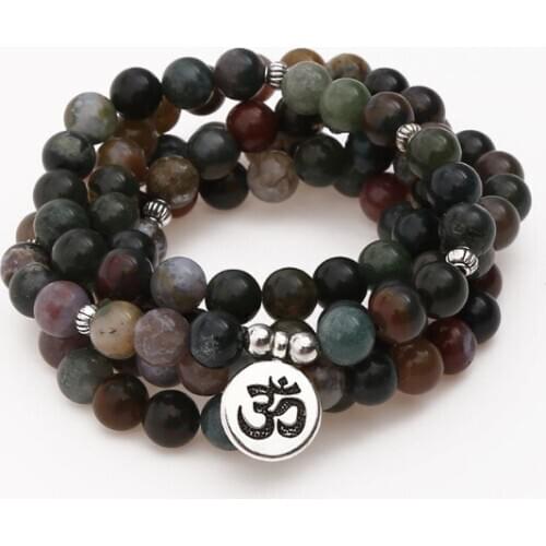 108 beads 8mm elastic adjustable Lotus life tree Buddha OM eye Chakra Reiki agate Onyx Yoga Bracelet necklace khj5f