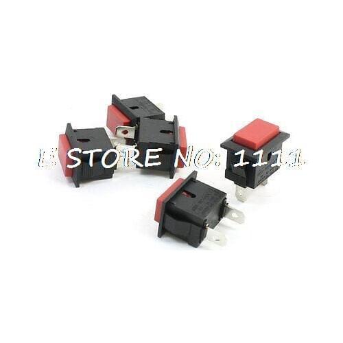 5pcs 2 Pin SPST Rectangle Momentary Push Botton Switch Red Head PBS-101