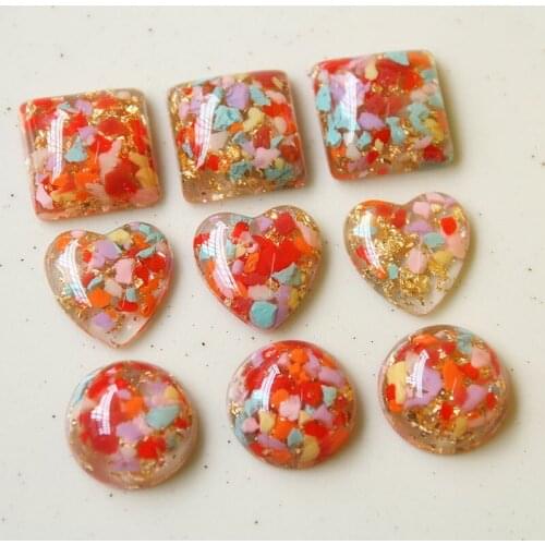 50pcs/lot 20mm color Granule core geometry square/hearts/rounds shape resin flatback beads diy jewelry earring accessory