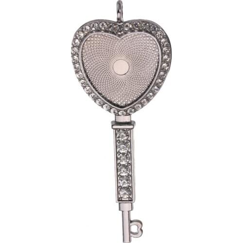 50PCS Jewelry Making Heart Cabochon Pendant Base With Diamond Charm For DIY Key Necklace 25mm Alloy Tray Craft Jewellry Findings