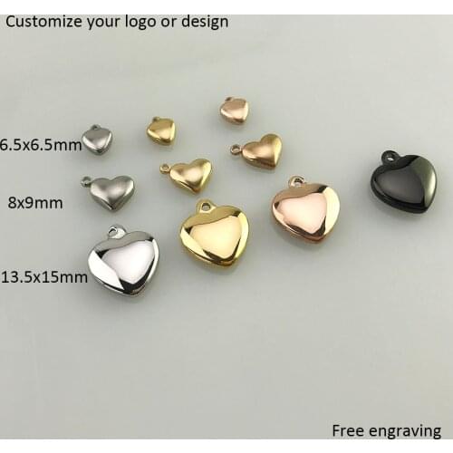 Custom Heart Tags Custom logo or design Stainless Steel Heart Pendants Necklace Tags Jewelry making parts