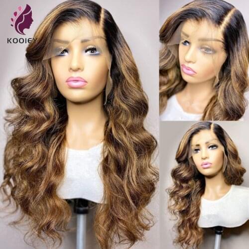 Highlight Blonde Brown Body Wave Left Part 13x4 Lace Front Human Hair Wigs 180% Density With Baby Hair Malaysian Remy Lace Wigs