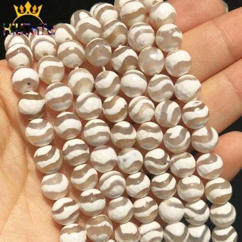 Natural Stone Faceted White Water Wave Stripe Agates Round Loose Spacer Beads For Making Jewelry Diy Bracelet 15'Strand 8/10mm