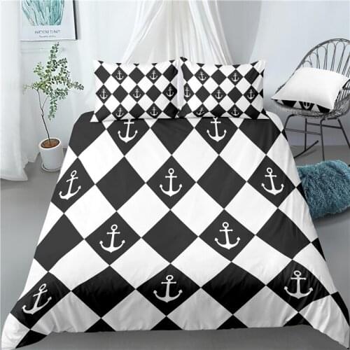 Home Living Luxury 3D Anchor Plaid Print 2/3Pcs Comfortable Duvet Cover PillowCase Bedding Sets Queen and King EU/US/AU Size