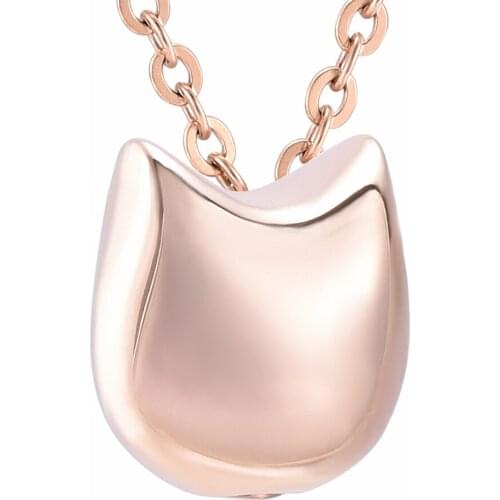 IJD0879 Cute Cat Shape Cremation Urn Pendant Ashes Souvenirs Pets Memorial Jewelry Stainless Steel Necklace &20inch Chain + Fill