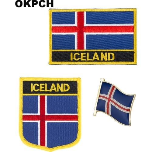 Iceland National Flag Embroidered Iron on Patches for Clothing Metal badges PT0035-3