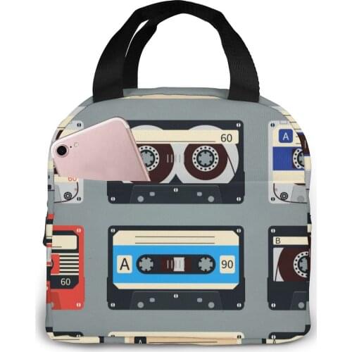 Insulated Lunch Bag Thermal Retro Cassettes Tape Tote Bags Cooler Picnic Food Lunch Box Bag