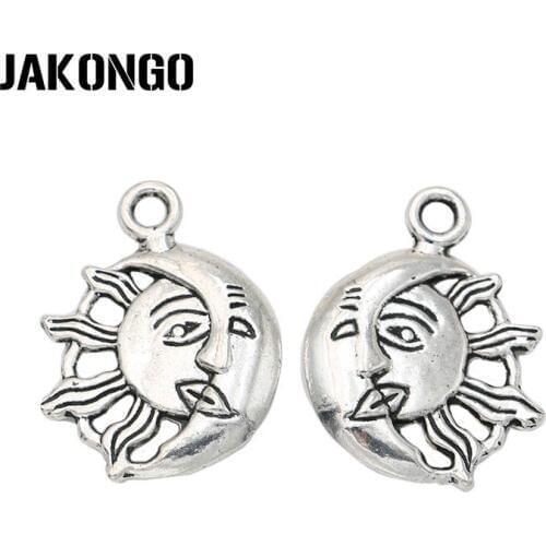 JAKONGO Antique Silver Plated Moon Sun Charm Pendants for Jewelry Accessories Making Bracelet Handmade DIY 27x20mm