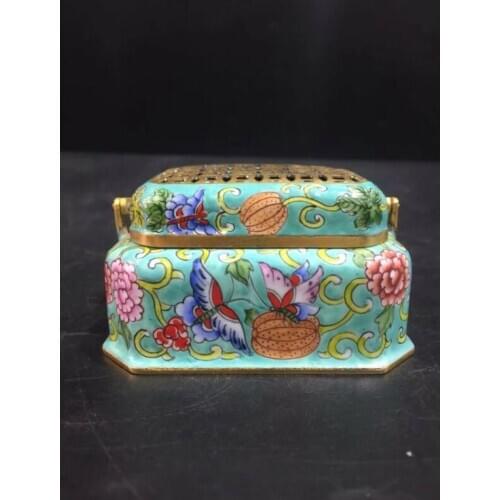 Chinese Antique Cloisonne painted butterfly hand warmer incense burner