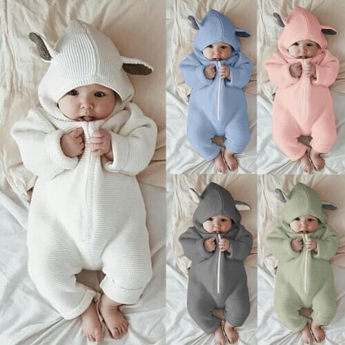 Baby Clothes For Newborns Jumpsuit Newborn Baby Girls Boys Winter Warm Knit Outwear Sweater Hooded Romper Jumpsuit Baby Girl