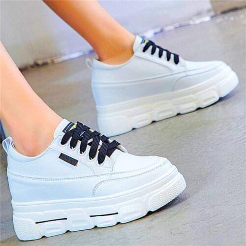 Fashion Sneaker Womens Oxfords Cow Leather Ankle Boots Platform Wedge High Heel Round Toe Casual Shoes 34 35 36 37 38 39