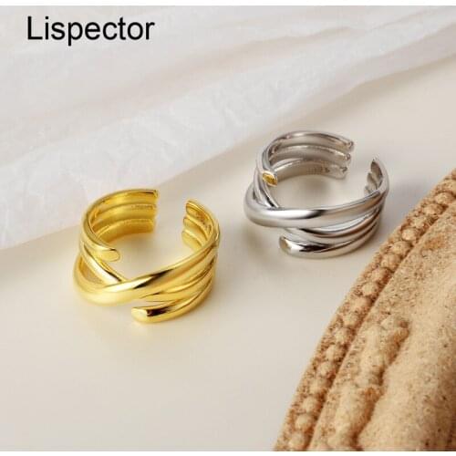 Lispector 925 Sterling Silver Korean Multilayer Lines Rings for Men Women Minimalist Crossed Ring Party Unisex Jewelry Gifts