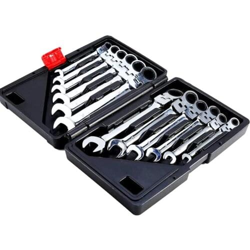 Flex-Head Ratcheting Wrench Set Metric Chrome Vanadium Steel Combination Wrenches Set Gear Spanner Tools