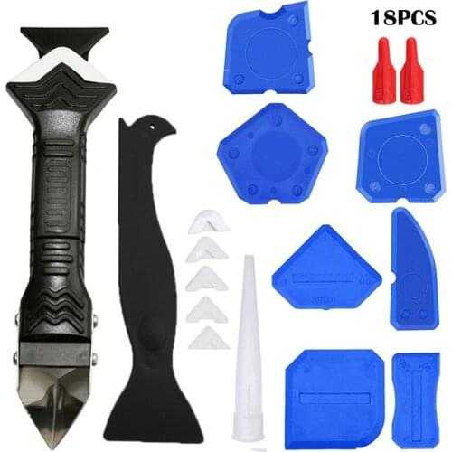 Caulking Tool Kit 3 in 1 Caulking Tools Silicone Sealant Finishing Tool Grout Scraper Caulk Remover Nozzle Caps Replaceable Pads