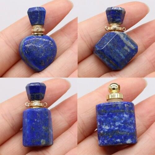 Fine Natural Stone Lapis lazuli Perfume Bottle Pendant Gemstone Oil Diffuser for Jewelry Making DIY Necklace Girls' Crafts