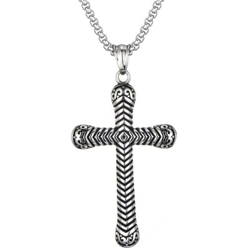 Stainless Steel Religious Christ Jesus Cross Pendant Necklace Men Punk Rock Jewelry Gift For Him with Chain