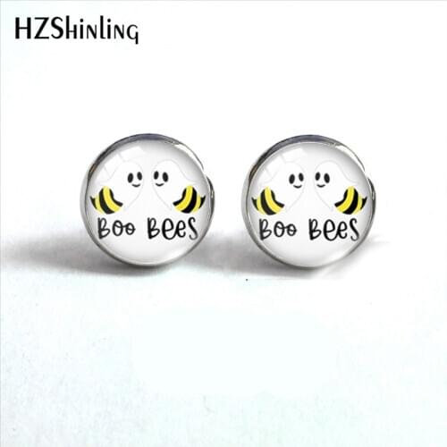2020 New Happy Halloween Stud Earring Cute Honey Bee Ghost Earrings Hand Craft Glass Dome Jewelry