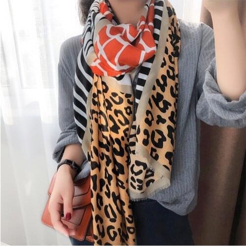New Fashion Plaid Leopard Patchwork Cotton Viscose Shawls Scarf Women Winter Soft Pashnima Foulard Sjaal Wrap Hijab Shawl Wraps