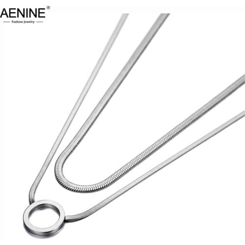 AENINE Bohemia Titanium Stainless Steel Double Layer Circle Choker Necklaces Fashion Snake Chain Necklace For Women AN20001
