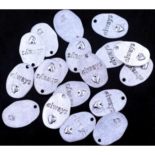 10Pcs Pendants " Always Love " Heart Charms Breloque Silver Tone Oval Jewelry DIY Making Finding 24x18mm