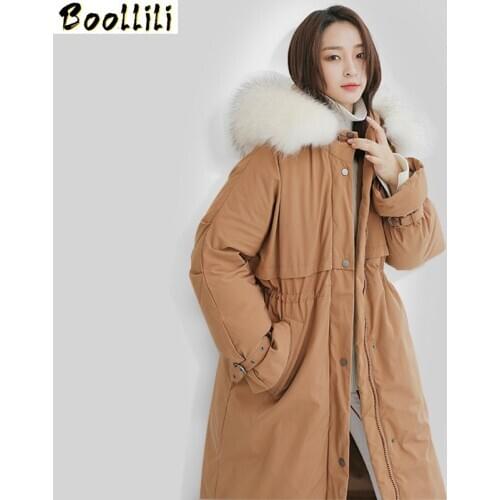 Boollili 2020 New 90% White Duck Down Jacket Winter Coat Women Raccoon Fur Collar Puffer Jacket Women Long Warm Parka