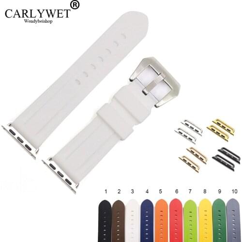 CARLYWET Fashion 38 40 42 44mm Pure White Red Silicone Rubber Replacement Wrist Watchband Strap Loops For Iwatch Series 4/3/2/1
