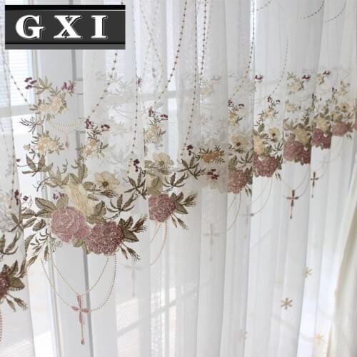 GXI European Luxury Embroidered Drapes Ready Sheer Curtain for Living Room Bedroom Window Screen Kitchen Tulle Cortinas M063-40