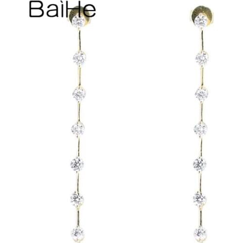 BAIHE Solid 14K White/Yellow/Rose Gold 1ct H/SI Natural Diamond сережки Fine Jewelry Trendy Long Stud Earrings серьги 2020 тренд
