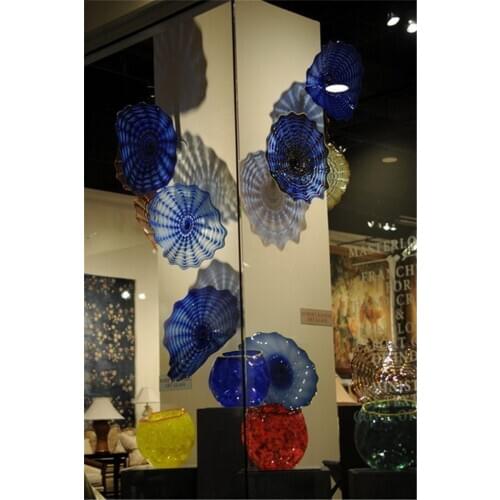 Blue Colored Big Hotel 100% Hand Blown Murano Glass Plates for Home wall Decor